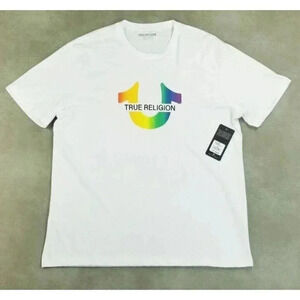 True Religion 2XL Men's Short Sleeve Rainbow Horseshoe Chest Logo Cotton Tee